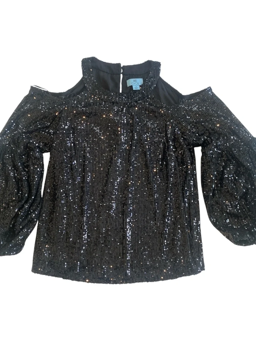CeCe Black Sequin Cold Shoulder Sleeveless Party Top Blouse
